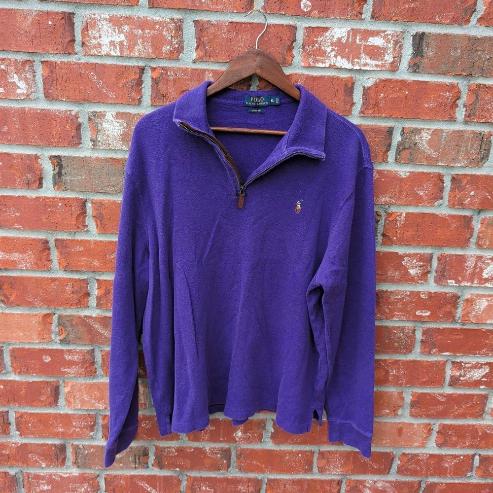 Polo Ralph Lauren Quarter Zip Pullover Mens XL Purple Estate Rib Cotton Logo